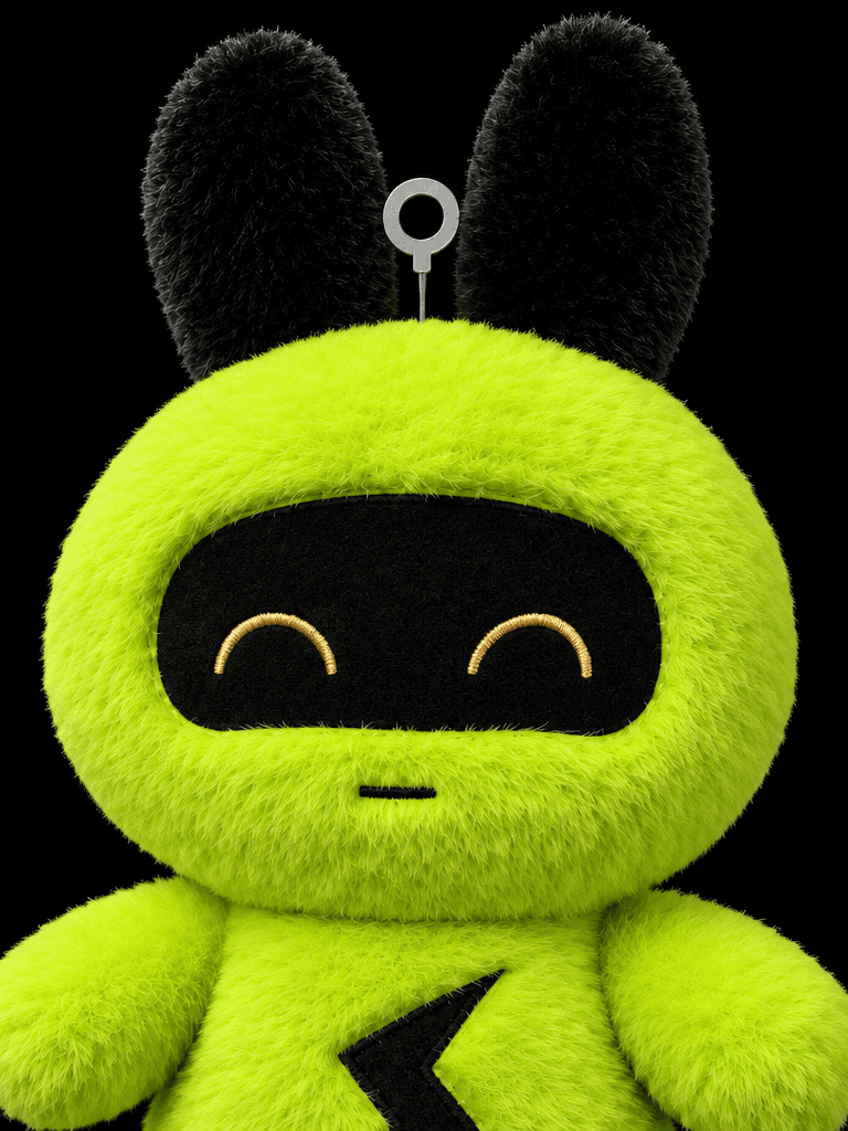 Detalle de la cara del peluche 404, variante de ojos ∩∩