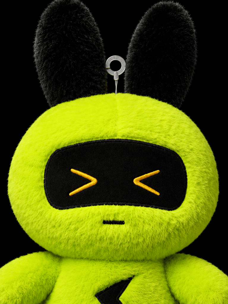Detalle de la cara del peluche 404